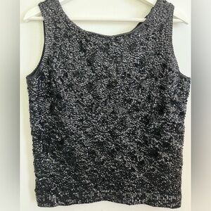 Vintage Classic 1960 Black Cropped Sleeveless European Sequin Tank Size 40